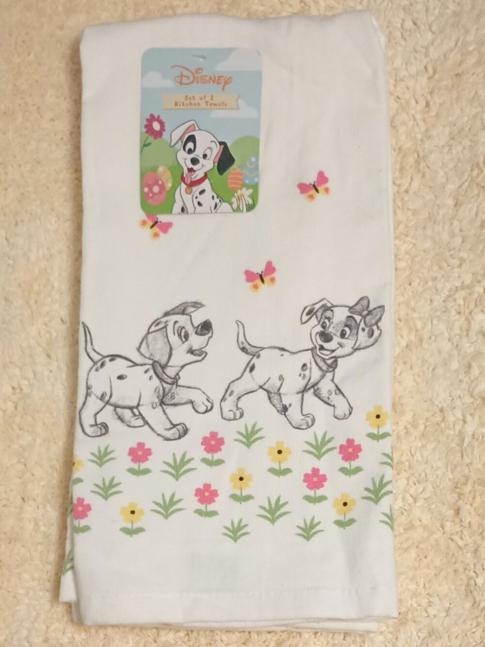 RARE! Disney's 101 Dalmatians Enjoying Nature's Beauty, Set of 2 Kitchen Towels